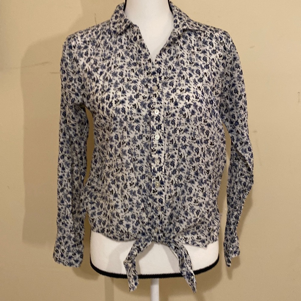 ❤️J. Jill Multicolor Floral Print Silk Cotton Blend Long Sleeve Blouse…